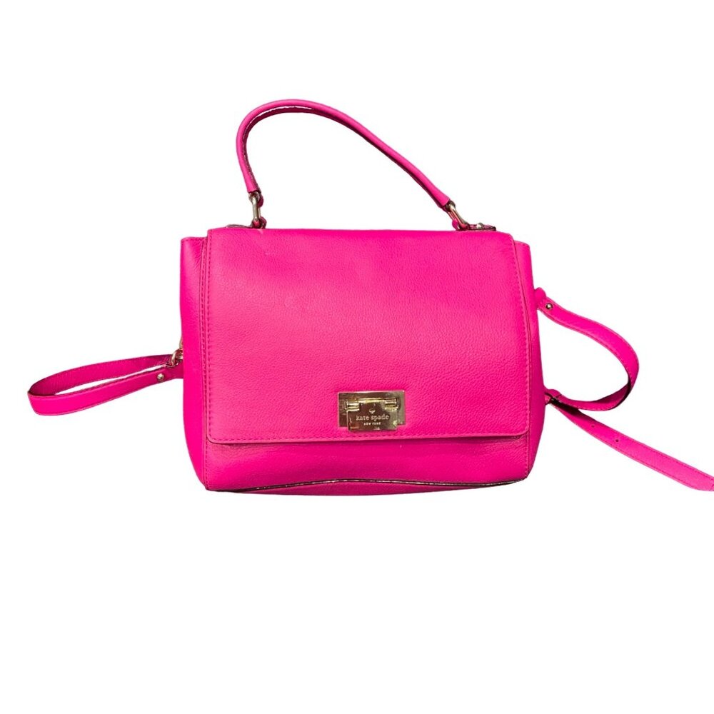 Kate Spade New York Pink Leather Crossbody Bag Polka Dot Lining Gold Hardware